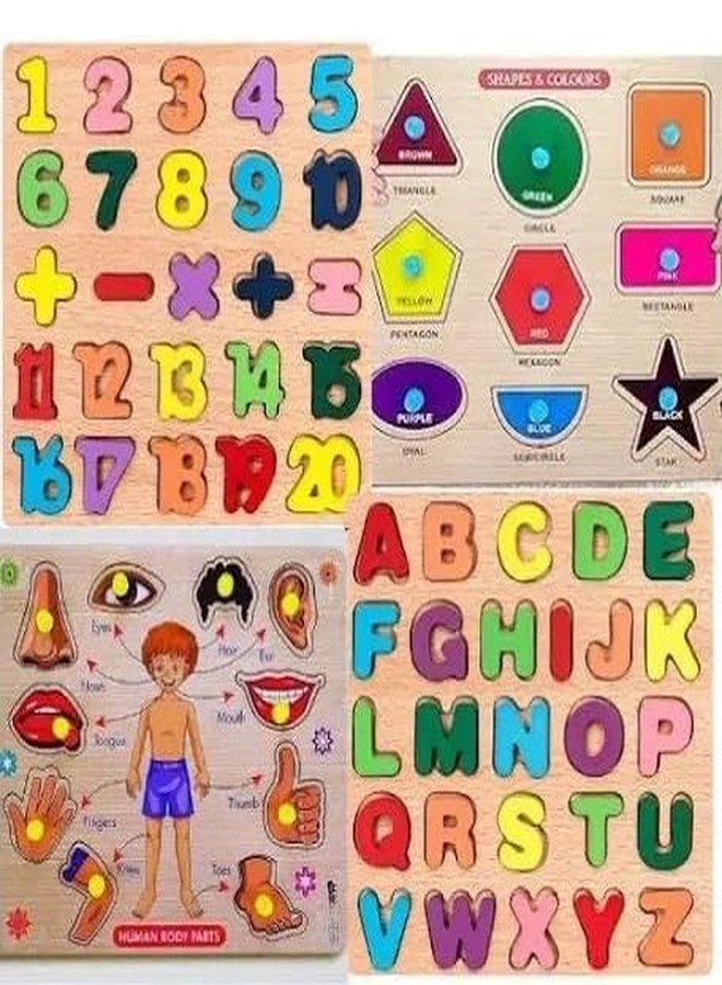 RPC99 Baby Wooden Learning Educational ABCD Board for Kids,(Pack of 4) Activity Toys for Toddlers & Preschoolers | Puzzle Toys for 2 Years Old Boys & Girls (Alphabets, Numbers & Shapes) - Image 1